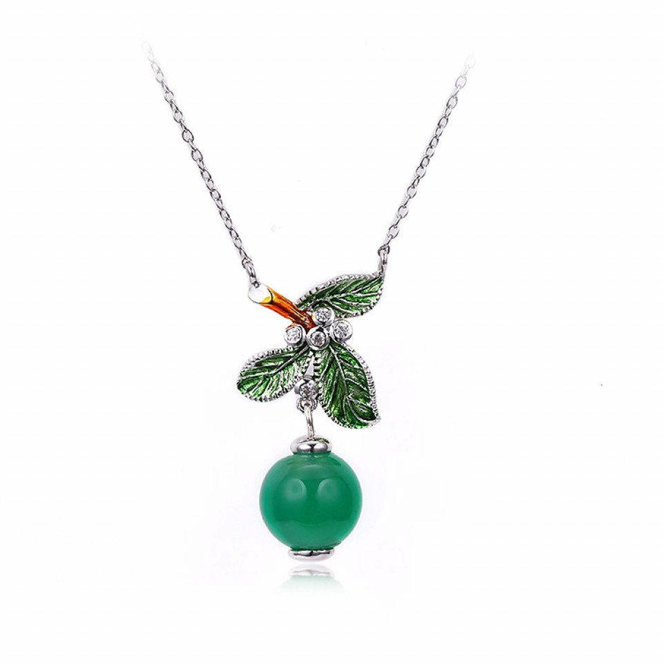 Exquisite Green Agate 925 Silver Gold Plated Jewelry Necklace